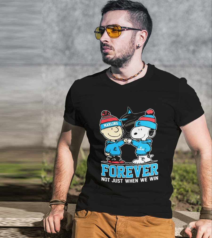 Charlie Brown Snoopy Miami Marlins Fist Bump Forever Not Just When We Win 2025 T-Shirt