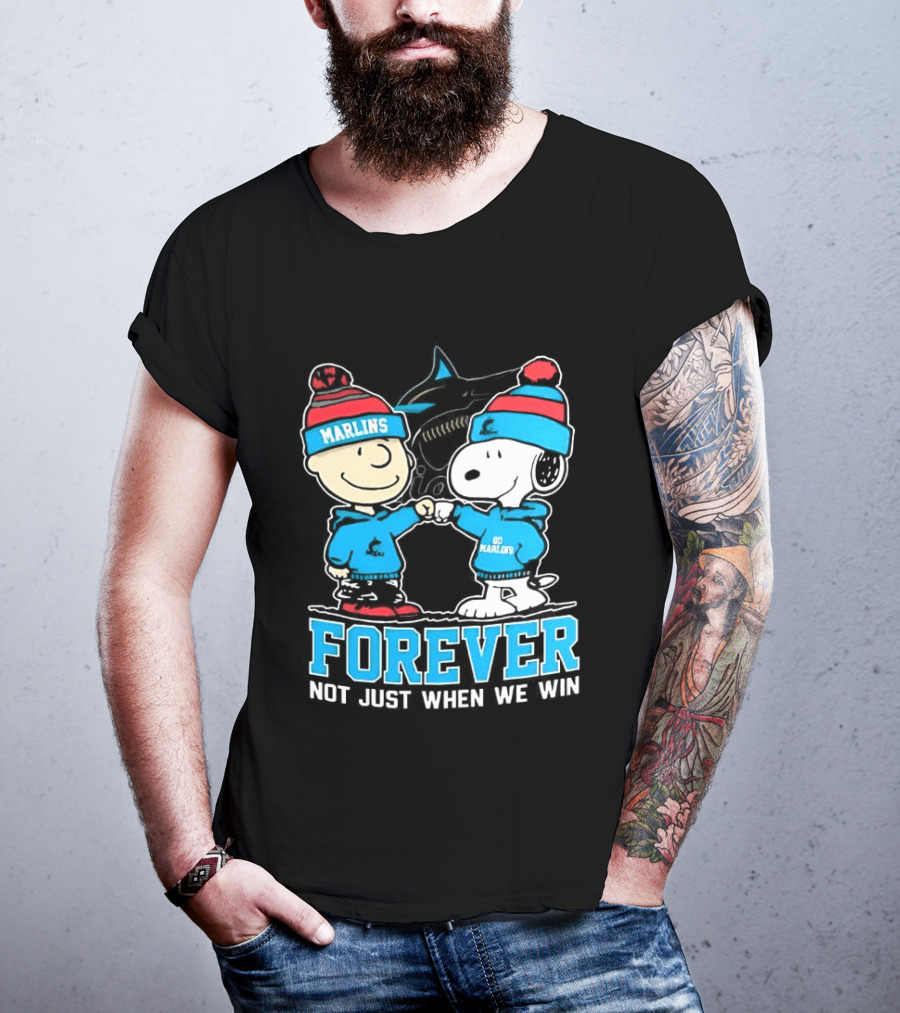 Charlie Brown Snoopy Miami Marlins Fist Bump Forever Not Just When We Win 2025 T-Shirt