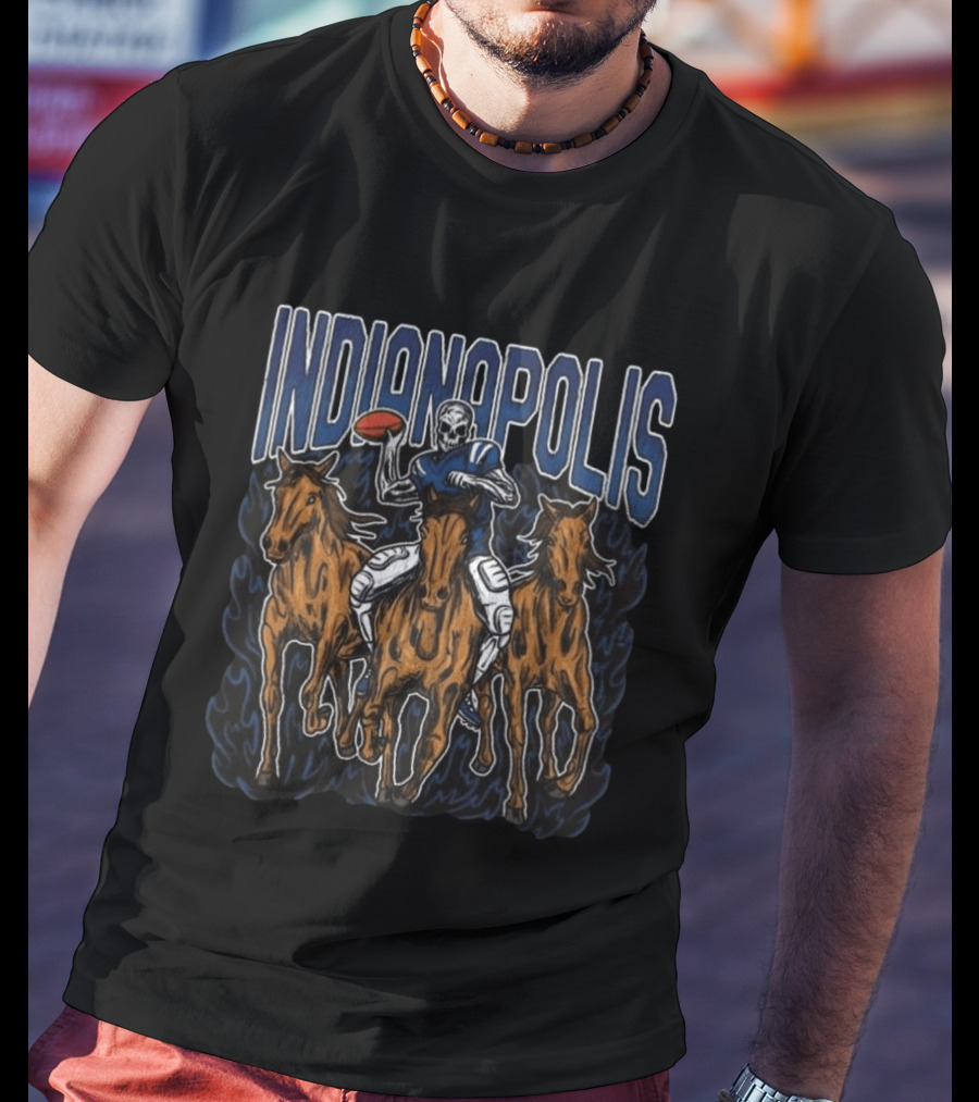 Indianapolis Colts Football Skeleton Riding Horses T-Shirt