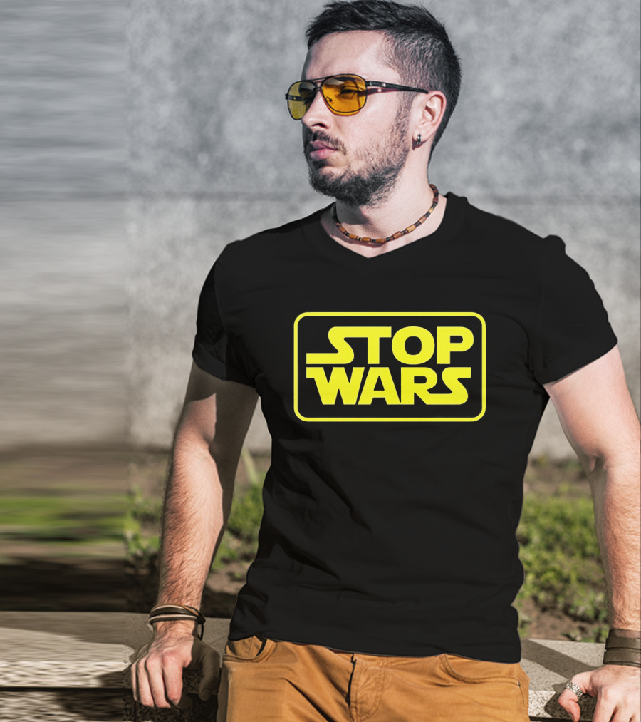 Stop Wars Yellow Text Block T-Shirt