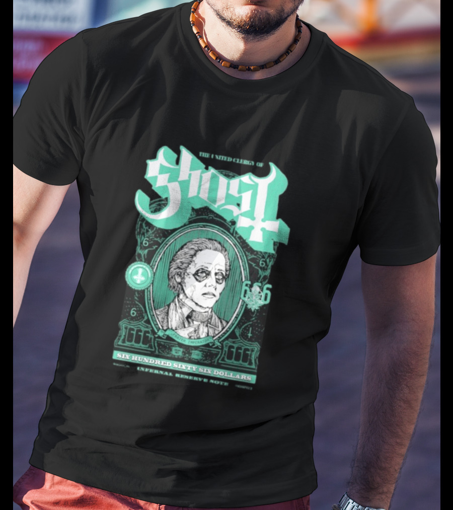 Ghost Six Hundred Sixty Six Dollars Papa Emeritus Spirit Bank Note T-Shirt