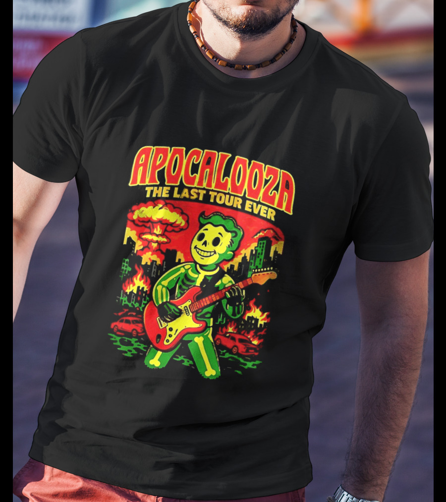 Apocalooza The Last Tour Ever Vault Boy Guitar Explosion Scene T-Shirt