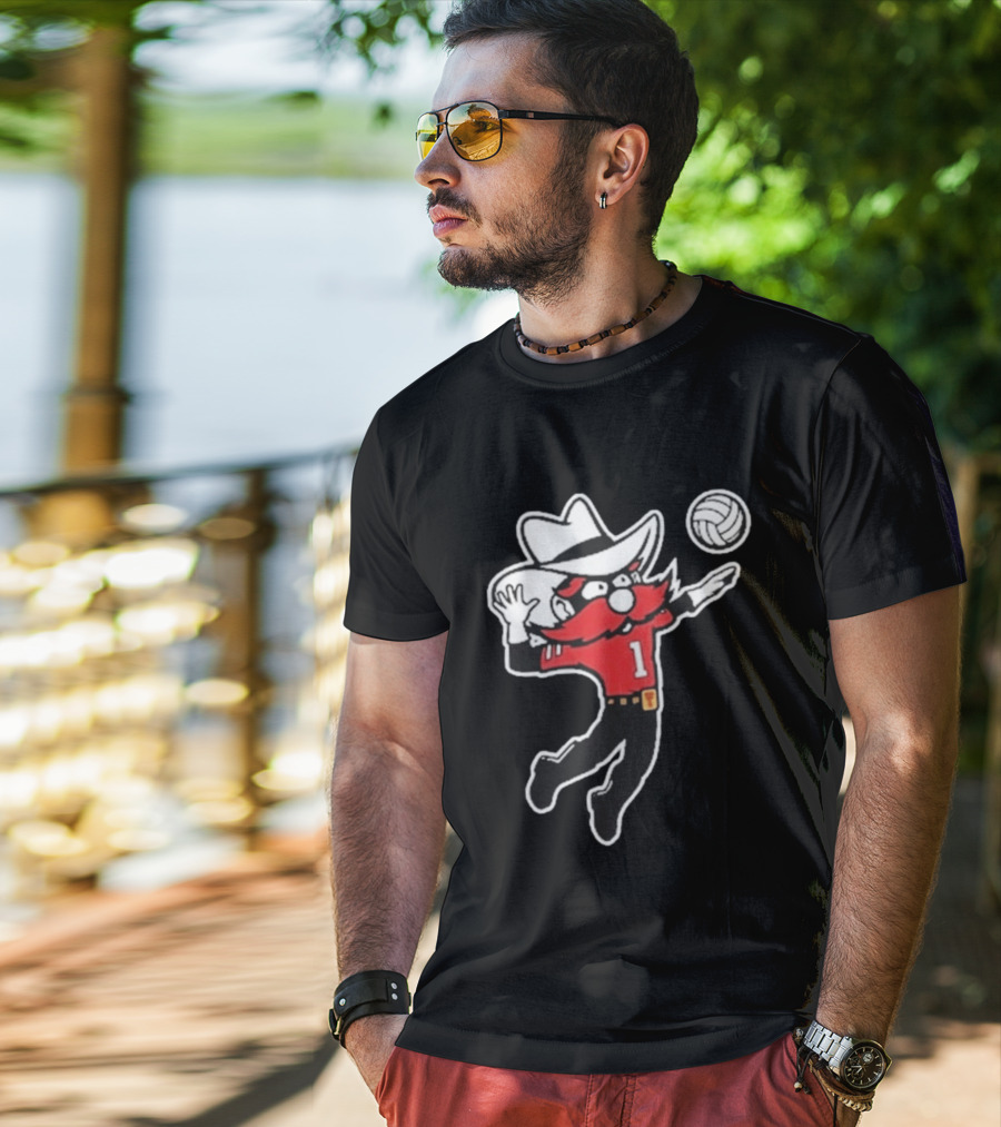 Raider Red Playing Volleyball Action T-Shirt