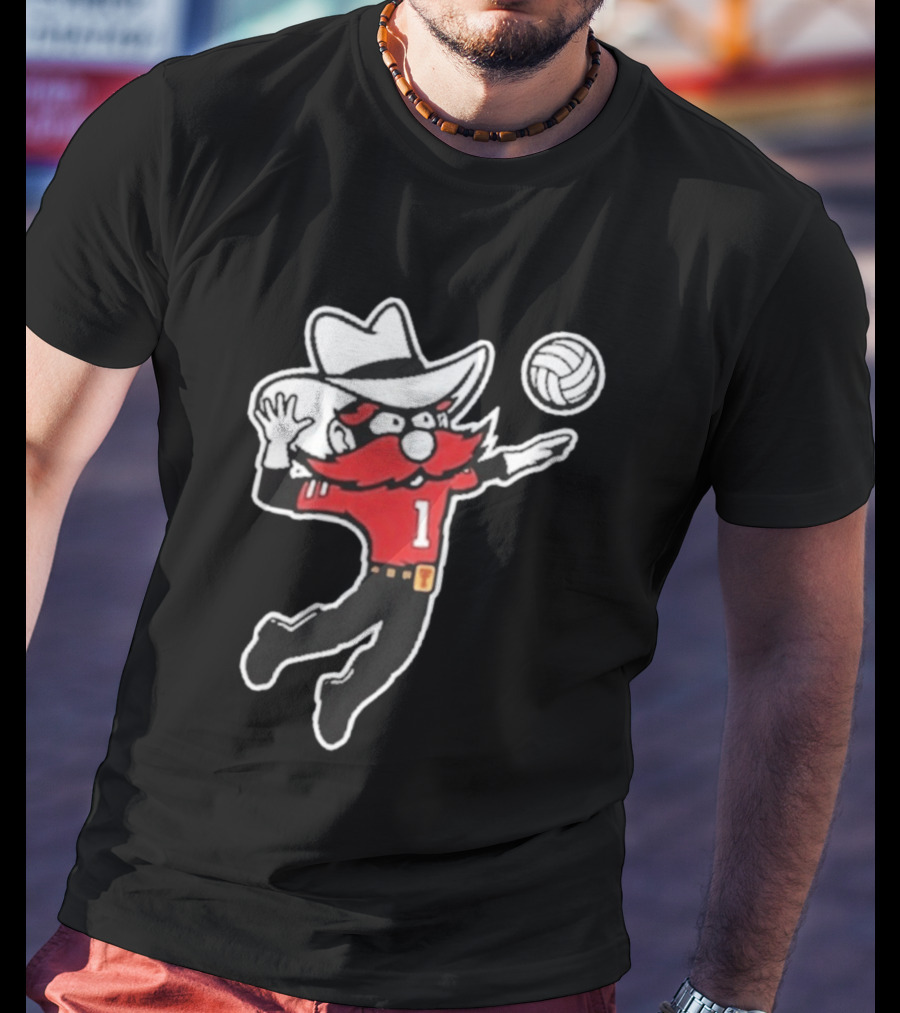 Raider Red Playing Volleyball Action T-Shirt