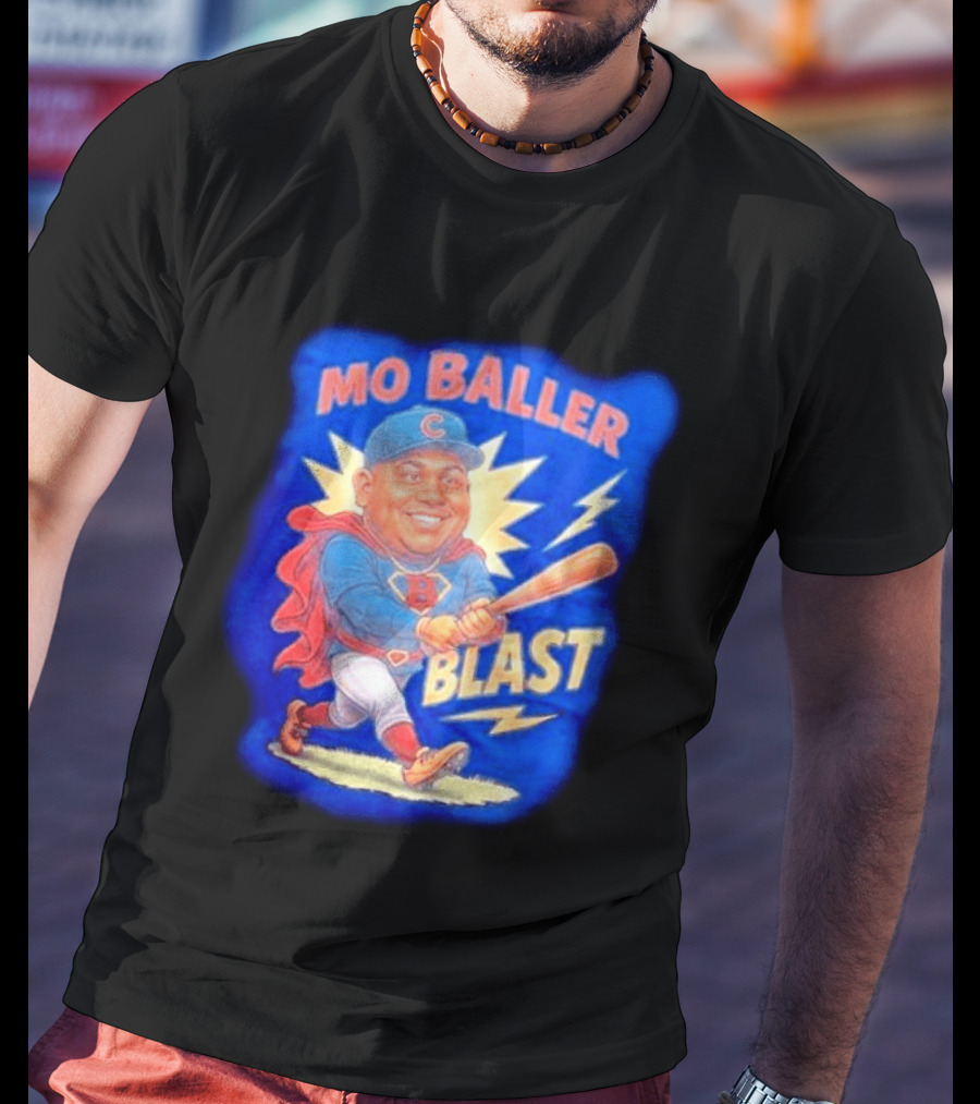 Mo Baller Blast Chicago Cubs Cartoon Superhero Baseball Player T-Shirt