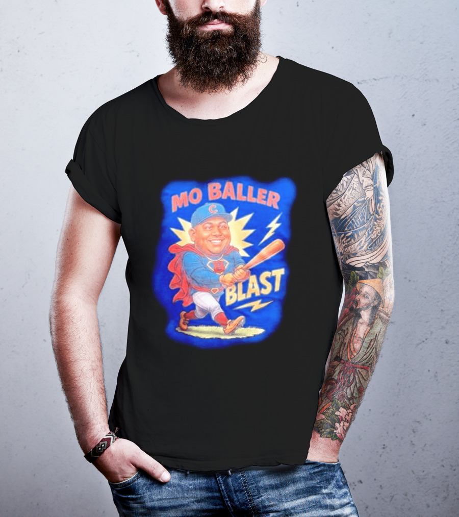 Mo Baller Blast Chicago Cubs Cartoon Superhero Baseball Player T-Shirt