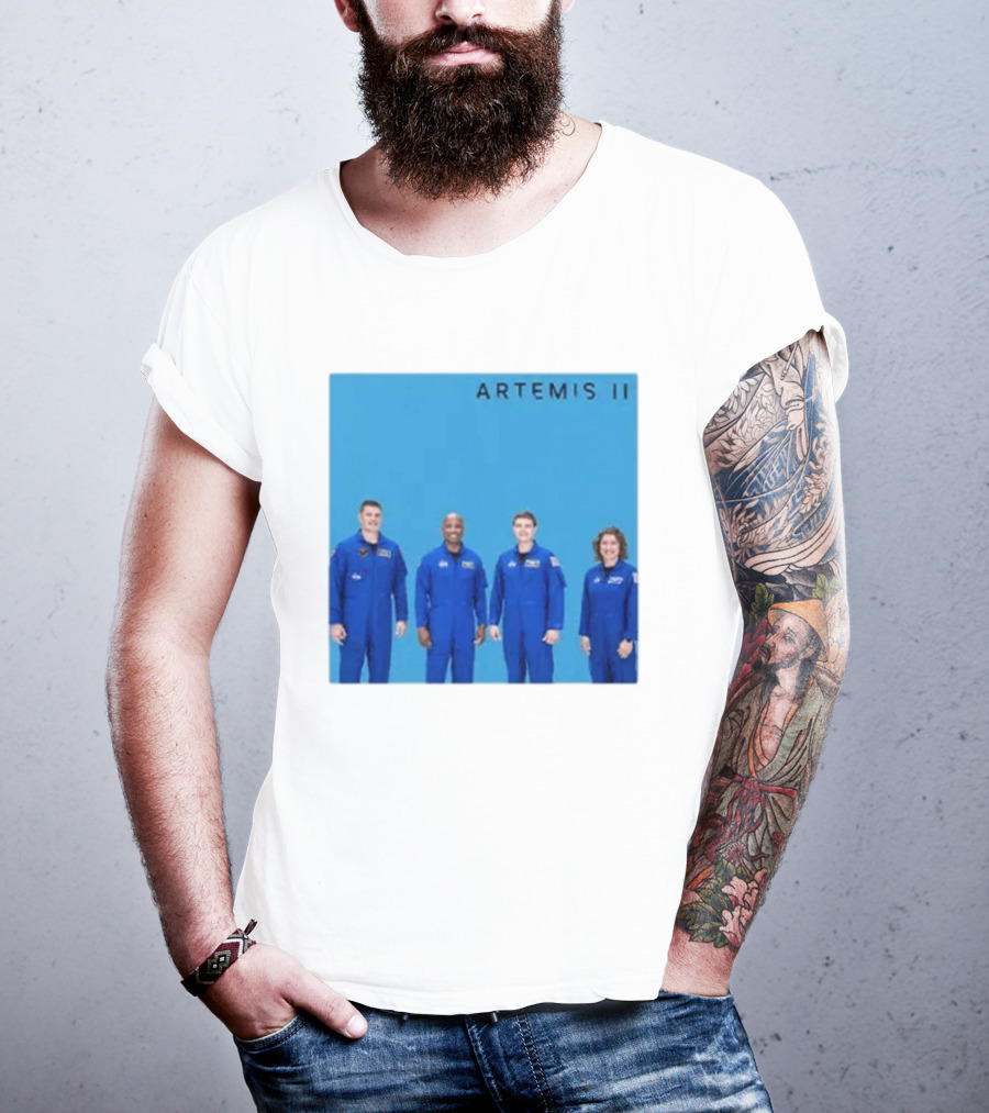 NASA Artemis II Crew Astronauts In Blue Flight Suits Mission Patch T-Shirt