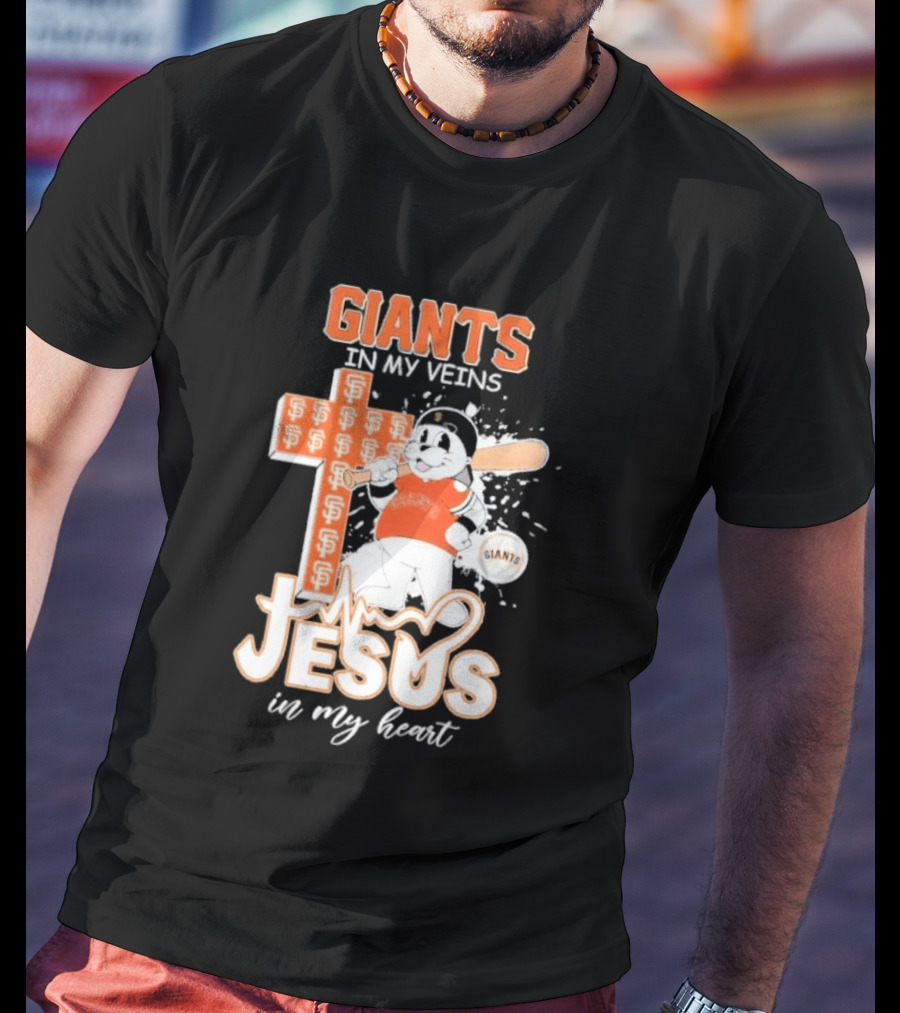 San Francisco Giants In My Veins Jesus In My Heart Baseball Cross Panda T-Shirt