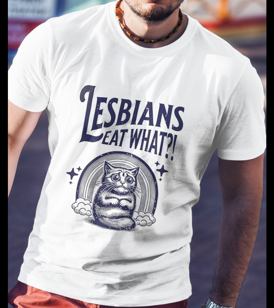 Lesbians Eat What Cat Rainbow Starburst T-Shirt