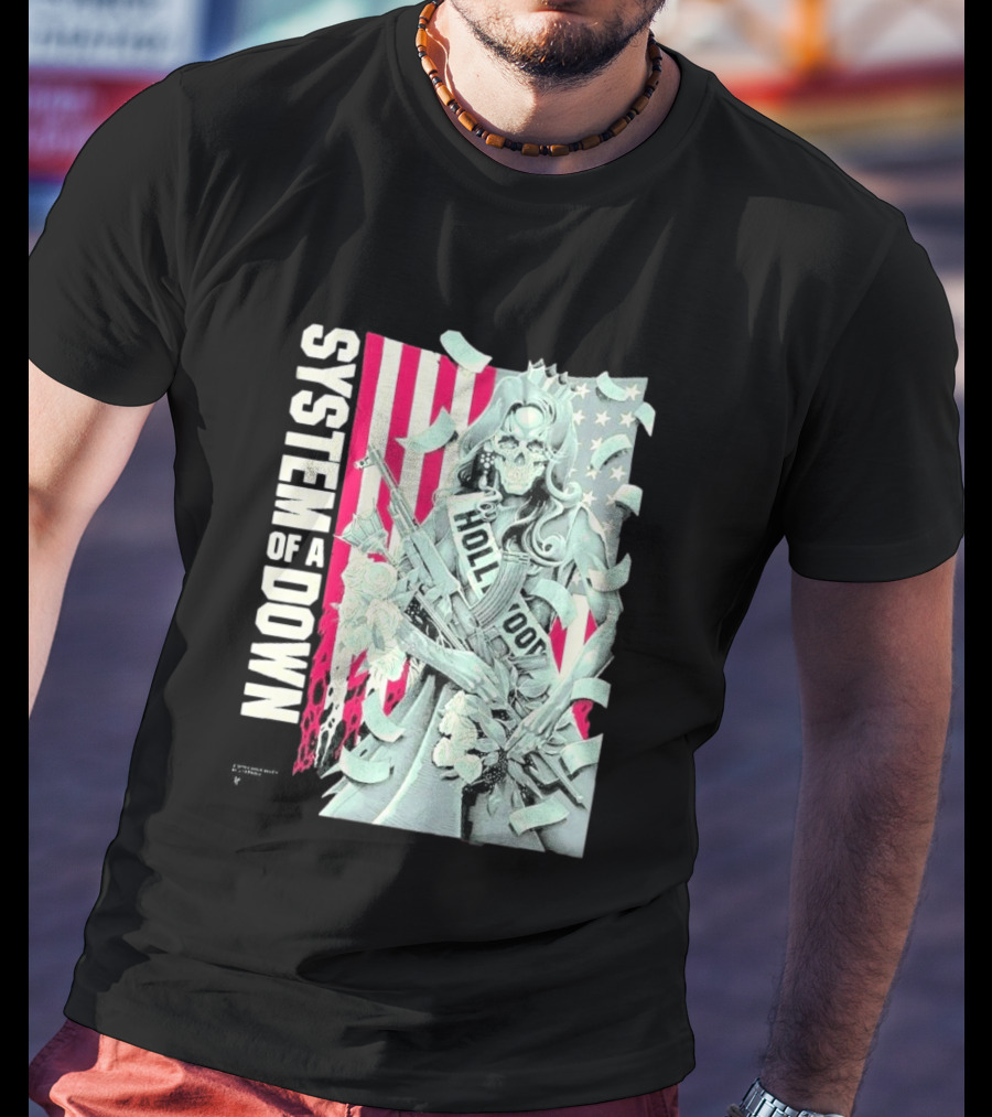 System Of A Down Limited Edition By Luke Preece American Gun Roses T-Shirt