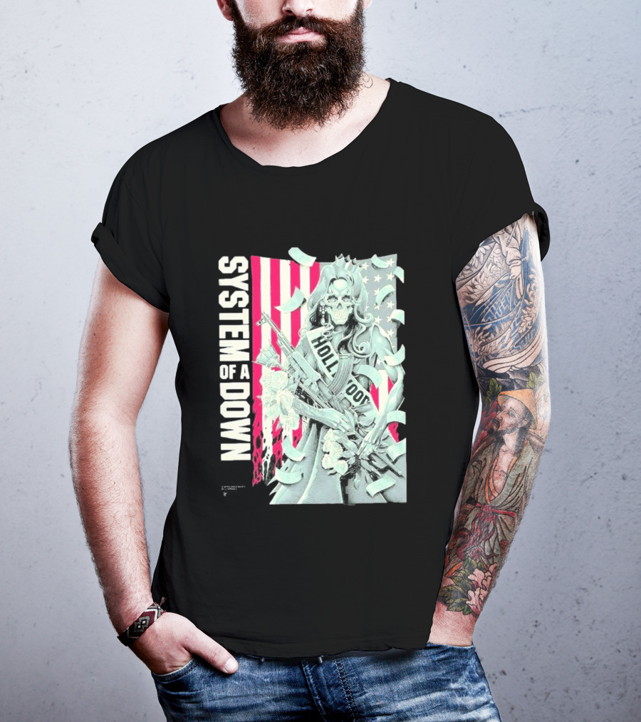 System Of A Down Limited Edition By Luke Preece American Gun Roses T-Shirt