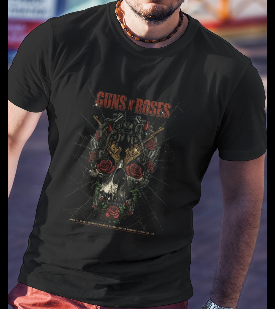 Guns N Roses Cariacica Brazil 2026 Estadio Estadual Kleber Jose De Andrade April 12 Spider Web Skull Roses Pistols T-Shirt