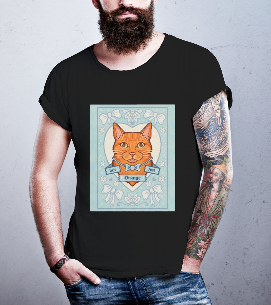 He's Just Orange Cat Floral Bow Blue T-Shirt