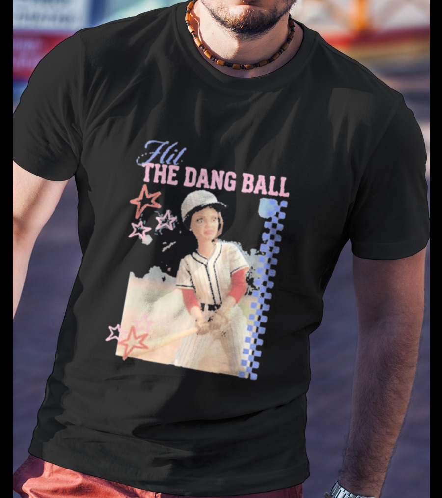 Hit The Dang Ball Vintage Baseball Player With Stars And Blue Checkerboard T-Shirt