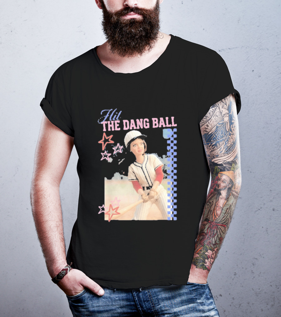 Hit The Dang Ball Vintage Baseball Player With Stars And Blue Checkerboard T-Shirt