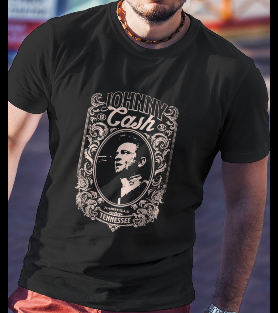 Johnny Cash Nashville Tennessee Vintage Style Floral Oval T-Shirt
