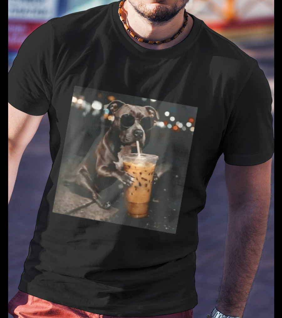 Rottweiler Dog With Sunglasses Sipping Iced Coffee T-Shirt