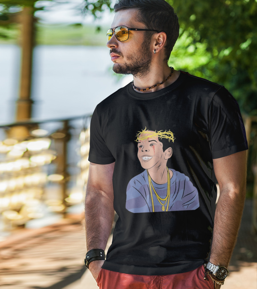 Flygod 10 Year Anniversary Unique Graphic With Golden Crown And Tearful Smile T-Shirt