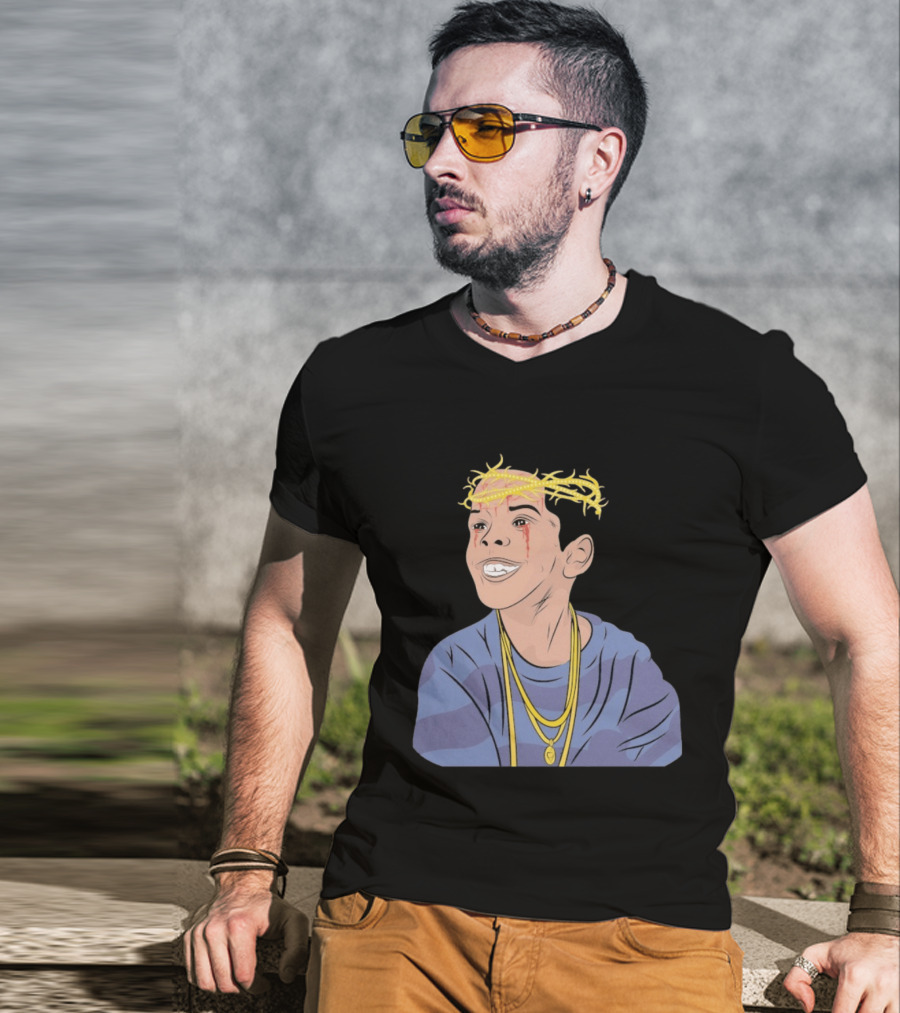 Flygod 10 Year Anniversary Unique Graphic With Golden Crown And Tearful Smile T-Shirt