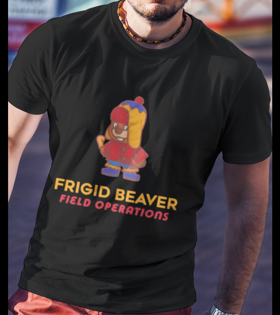 Frigid Beaver Field Operations Cold Weather Adventure Cartoon T-Shirt