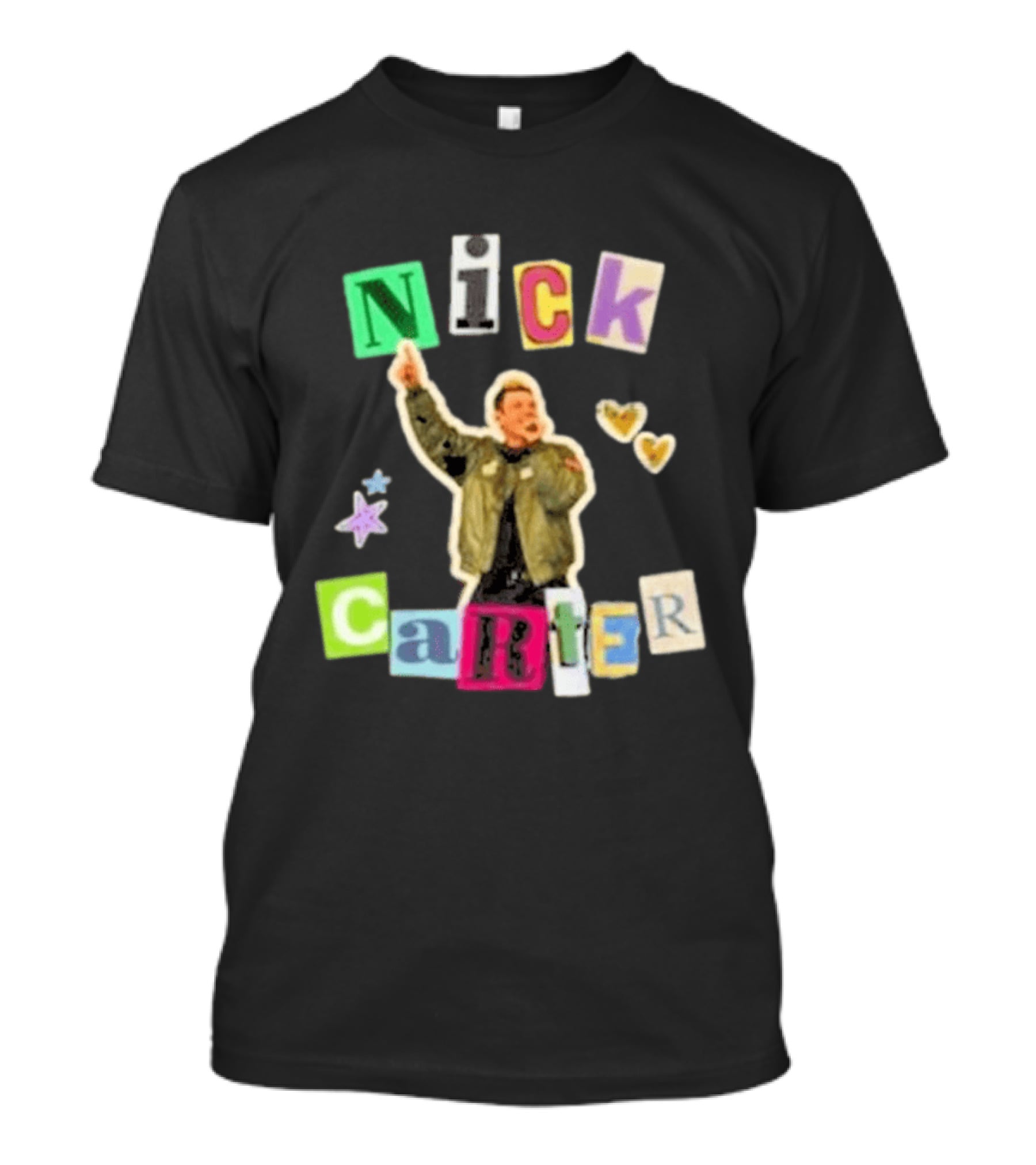 Nick Carter Love Life Tragedy Old School Scrapbook Hearts And Stars Collage T-Shirt