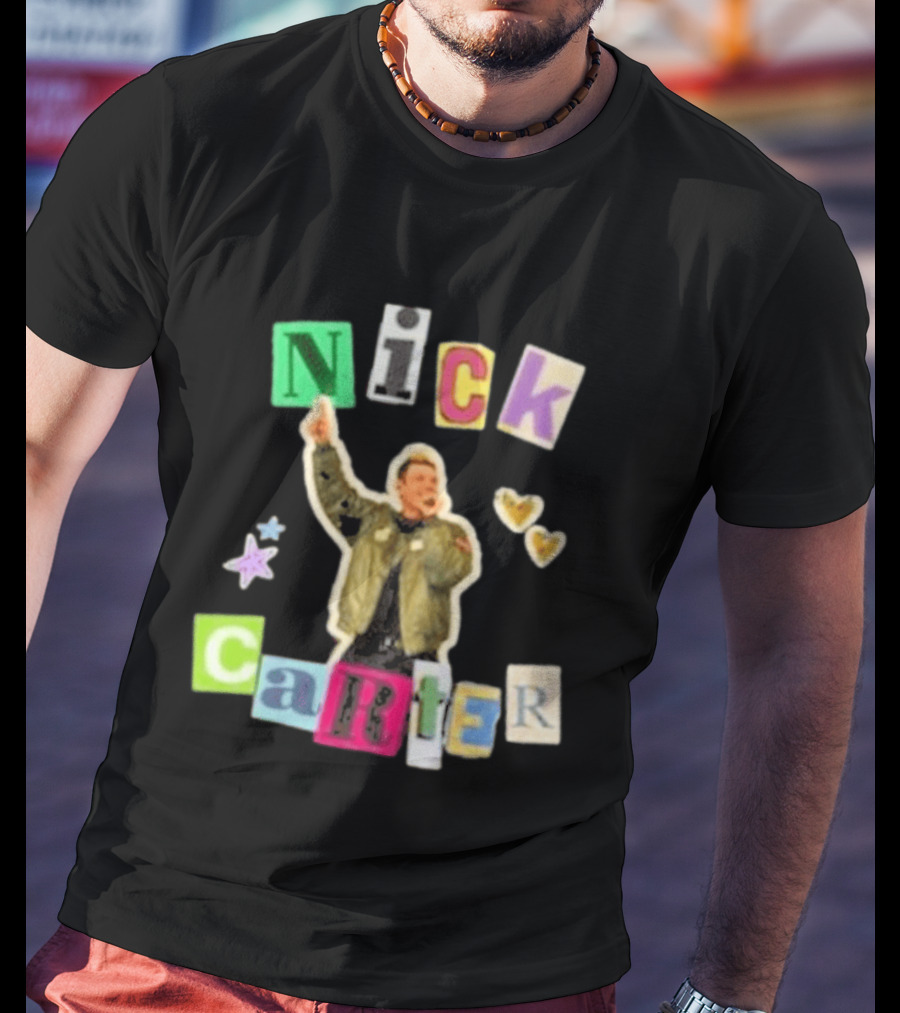 Nick Carter Love Life Tragedy Old School Scrapbook Hearts And Stars Collage T-Shirt