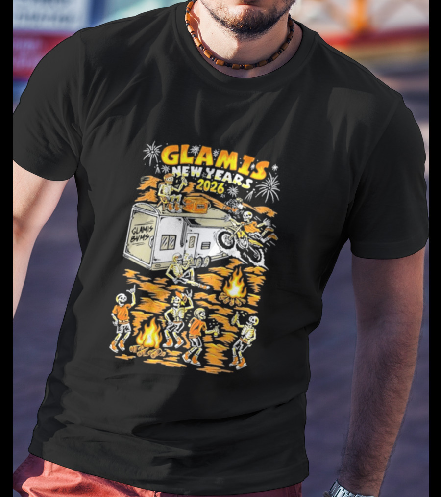 Glamis New Years 2026 Skeletons Campfire Celebration With Motorbike And Fireworks T-Shirt