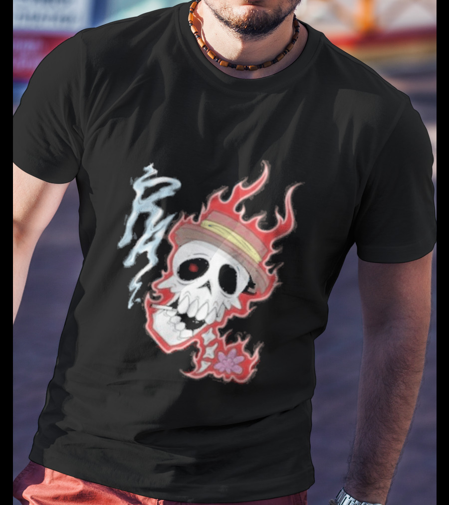 Rare Americans Skull With Flames And Hat Flower T-Shirt