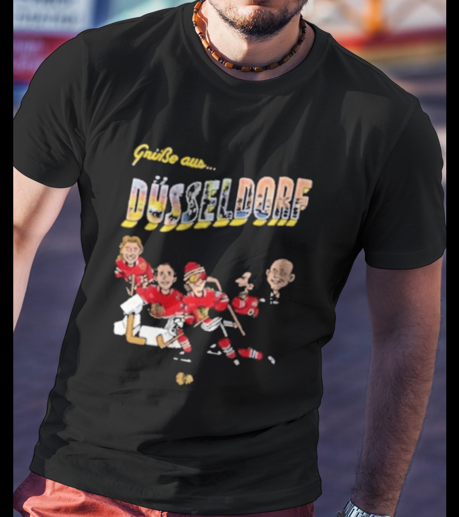 Grüße Aus Düsseldorf Chicago Blackhawks Classic Ice Hockey Scene T-Shirt