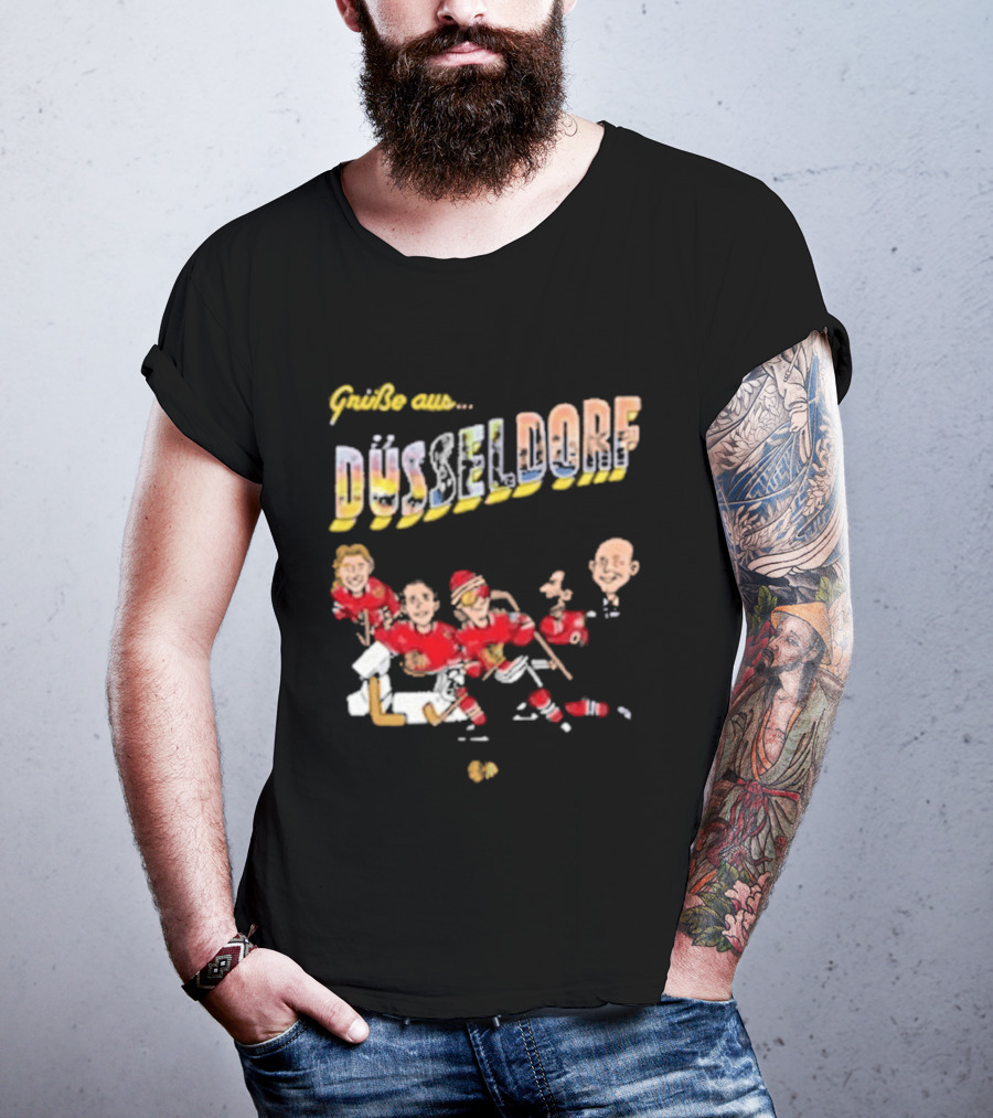 Grüße Aus Düsseldorf Chicago Blackhawks Classic Ice Hockey Scene T-Shirt