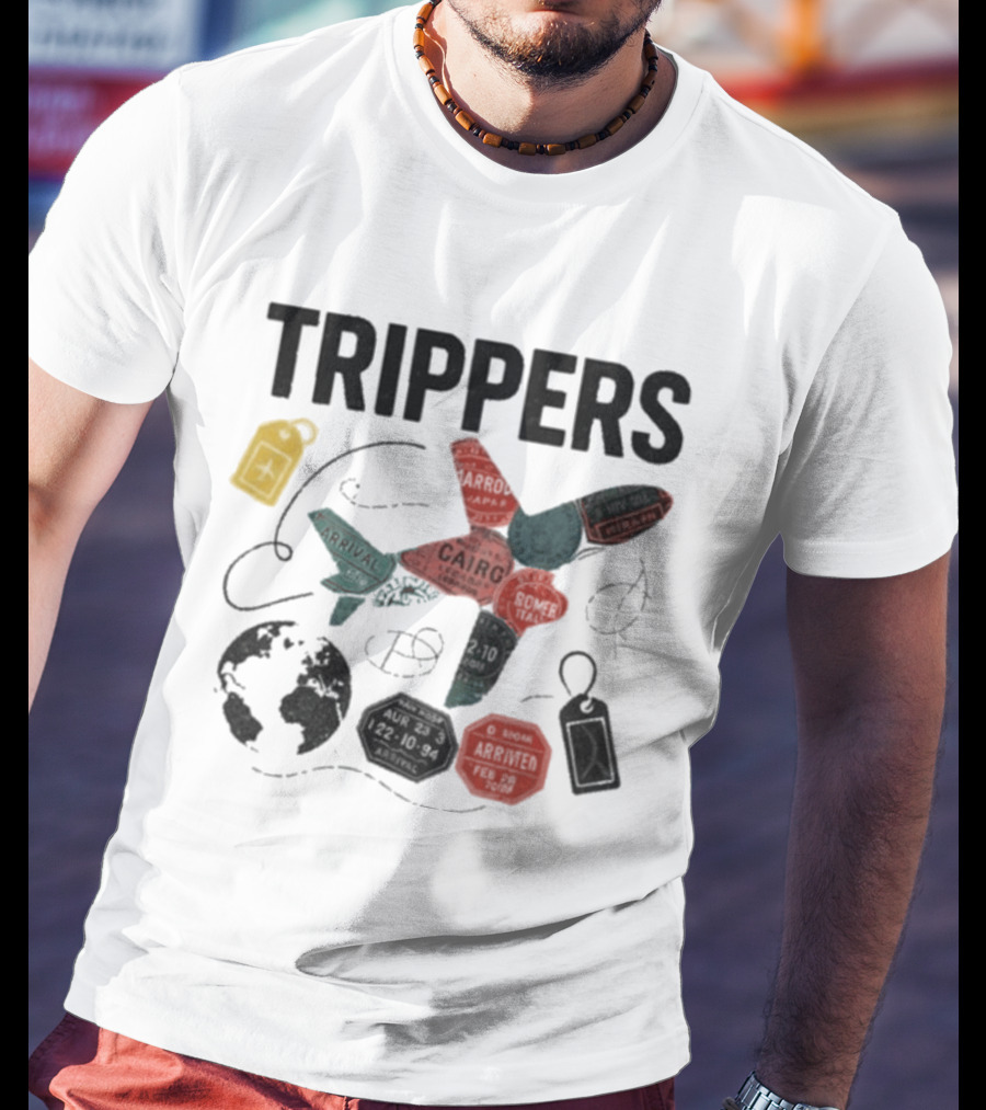 Trippers Travel Adventure World Map Airplane Arrivals Cairo Luggage Tags T-Shirt