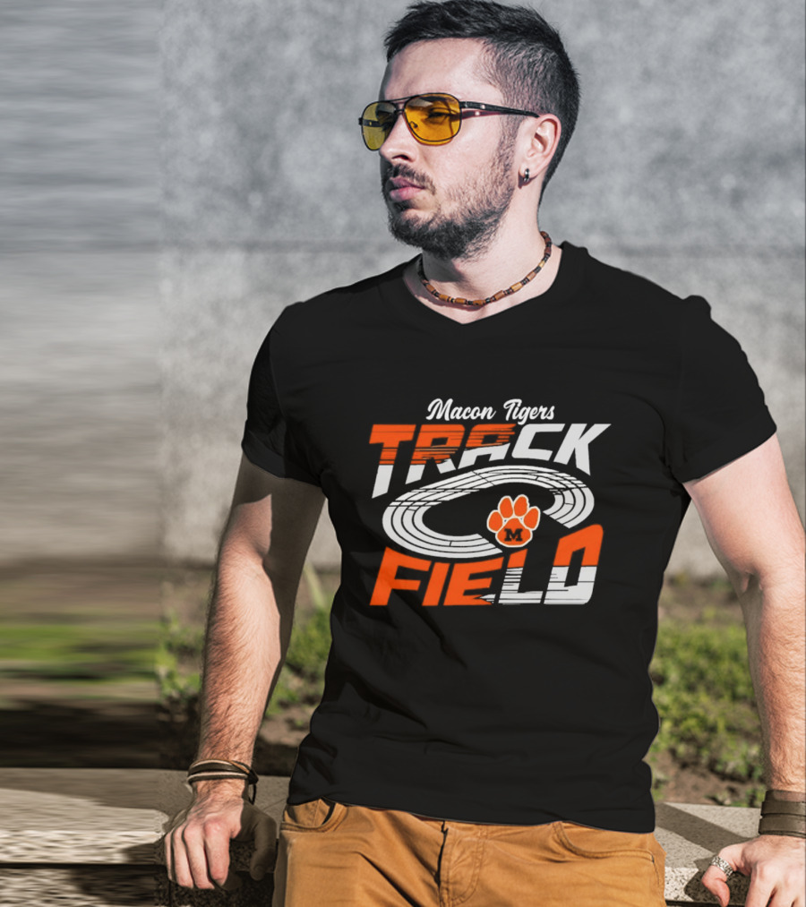 Macon Tigers Track And Field With Orange Paw Print T-Shirt