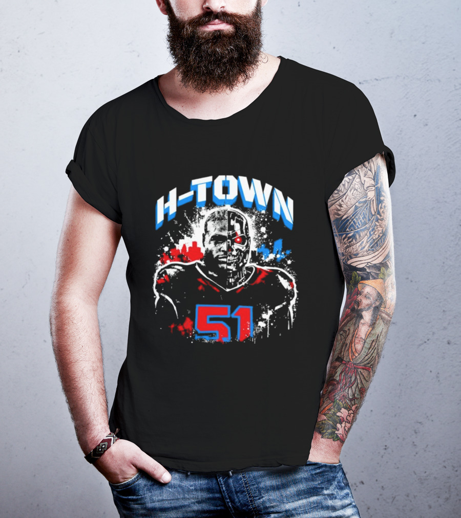 Will Anderson Jr. Number 51 Houston Texans H Town Skyline T-Shirt