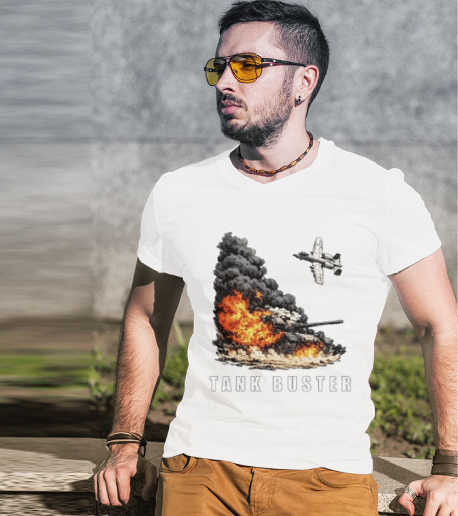 Tank Buster Explosion Fighter Plane Attack T-Shirt