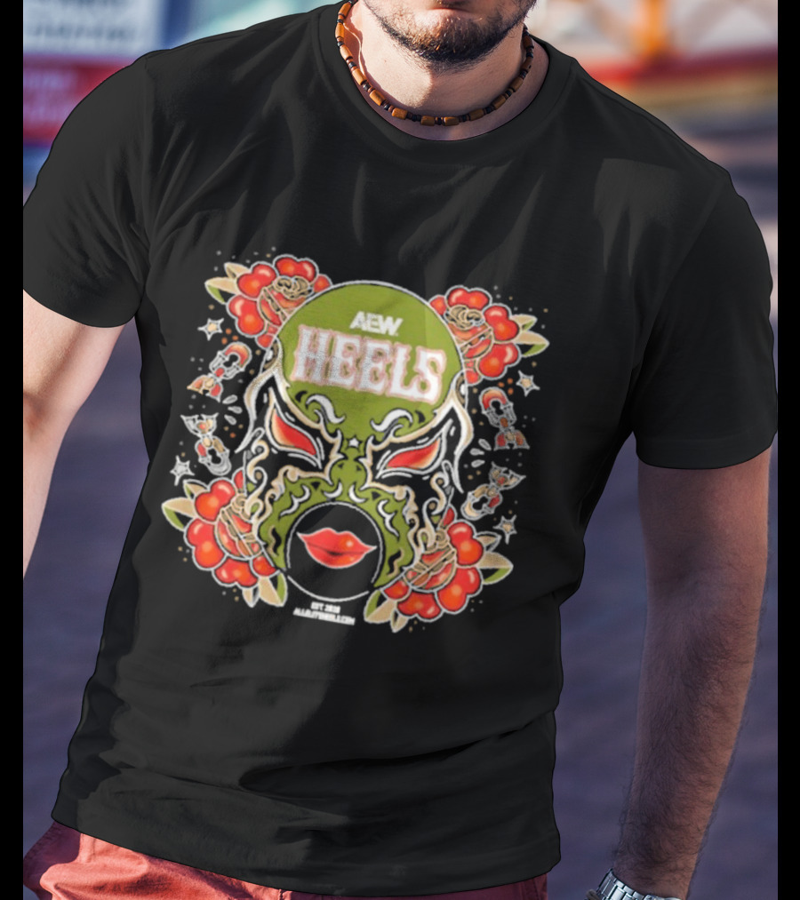 AEW Heels Masked Mistresses Lips And Floral T-Shirt