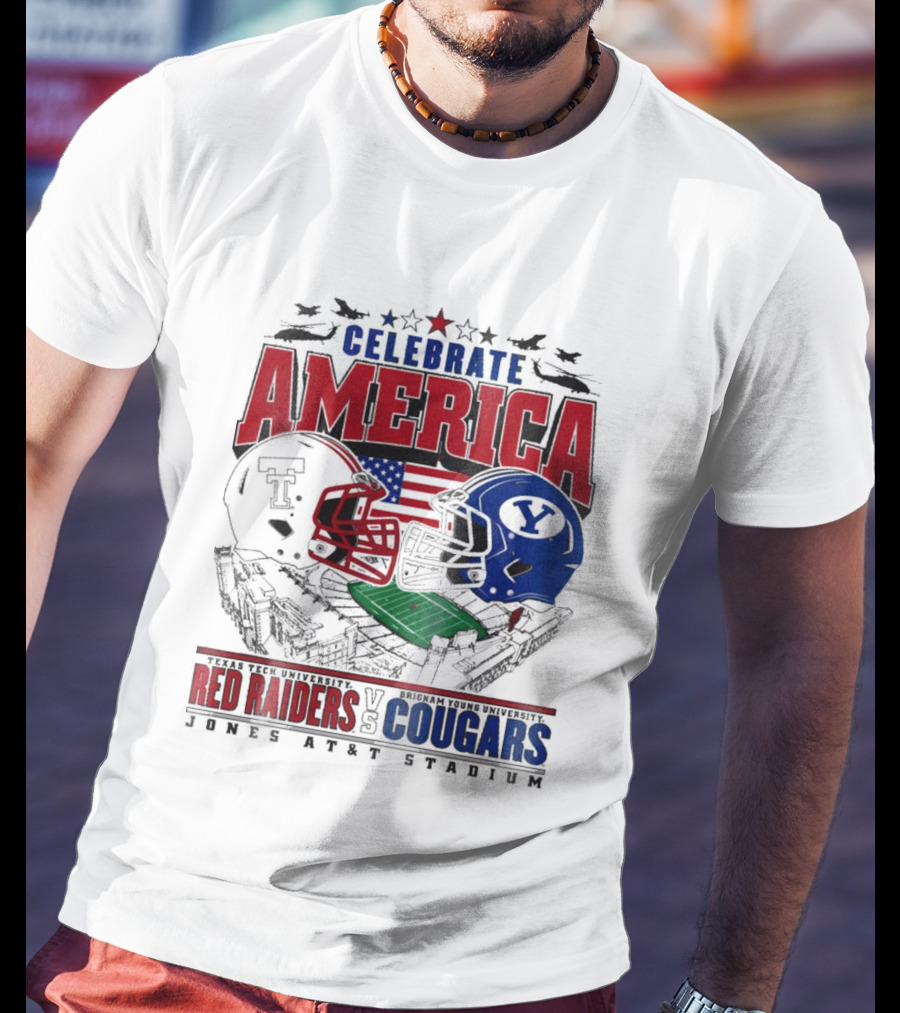 Celebrate America Game Day 2025 Texas Tech Red Raiders Vs Brigham Young Cougars Jones AT&T Stadium T-Shirt