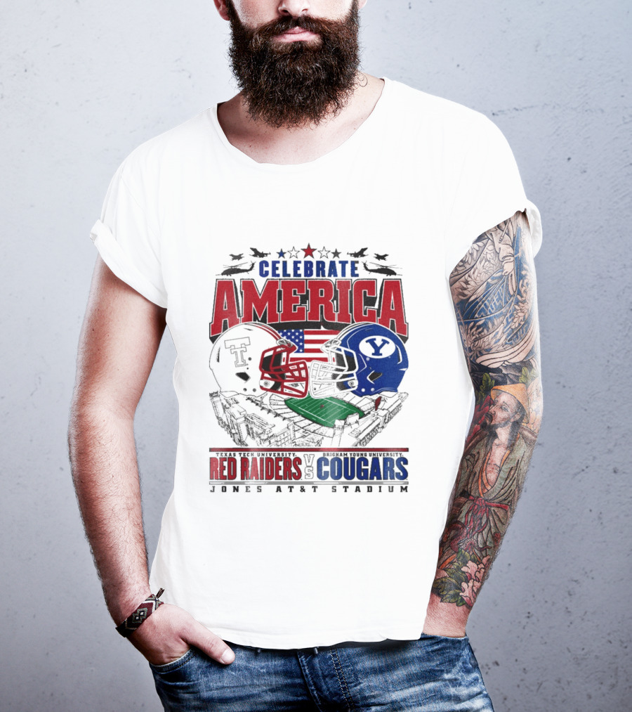 Celebrate America Game Day 2025 Texas Tech Red Raiders Vs Brigham Young Cougars Jones AT&T Stadium T-Shirt