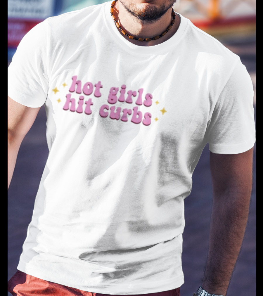 Hot Girls Hit Curbs Pink Text With Yellow Sparkles T-Shirt