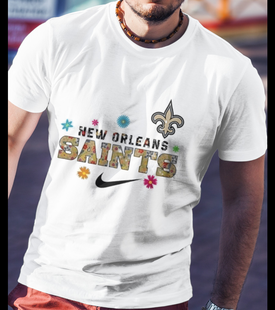 New Orleans Saints Hispanic Heritage Month 2025 Nike Fleur De Lis Floral T-Shirt