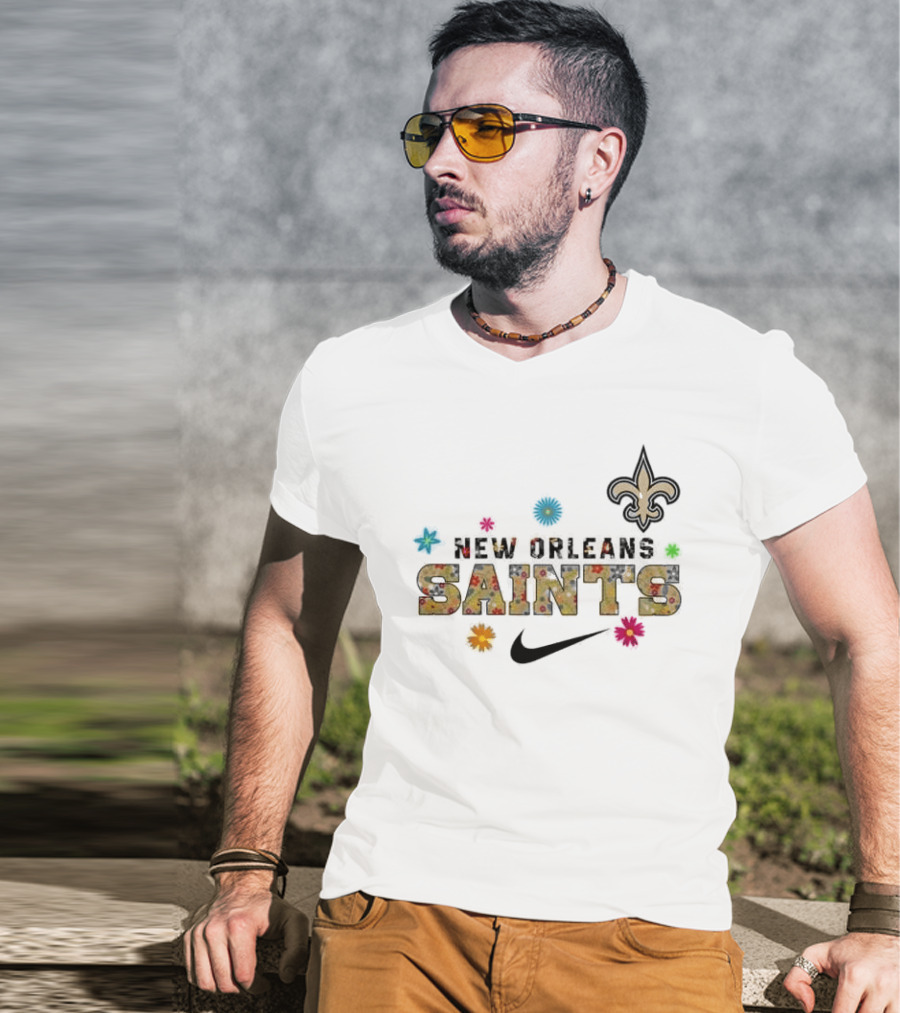 New Orleans Saints Hispanic Heritage Month 2025 Nike Fleur De Lis Floral T-Shirt