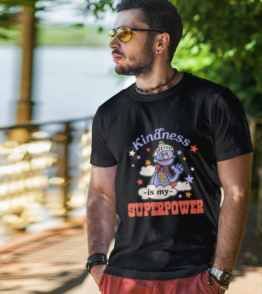 Kindness Is My Superpower Grover Colorful Stars And Clouds T-Shirt