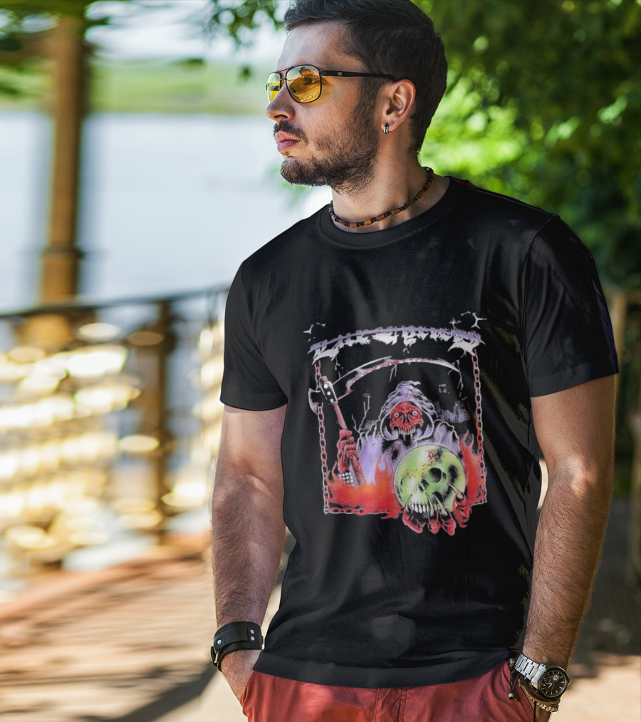 Life Cycles Skeleton Grim Reaper Holding Skull With Scythe Medieval Gothic T-Shirt