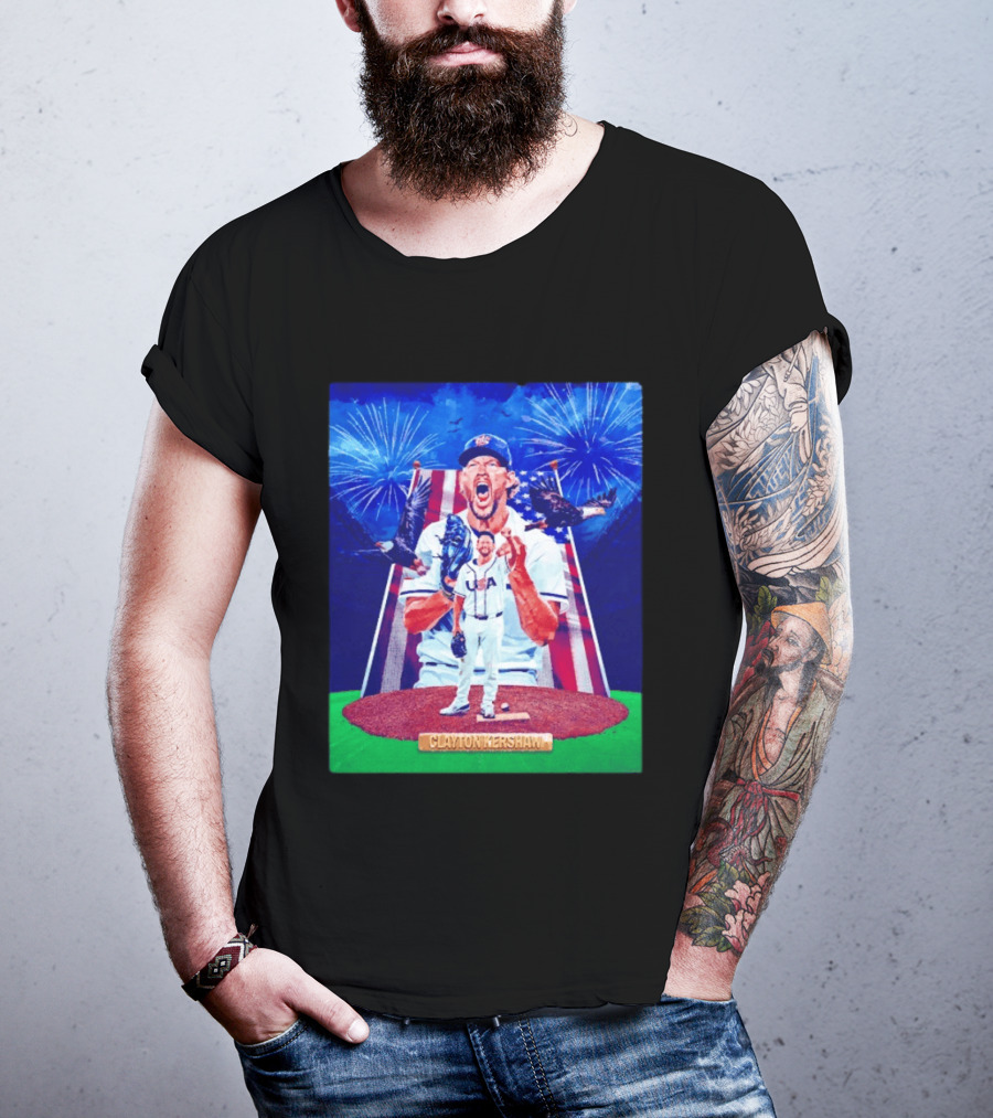 Clayton Kershaw USA Baseball Patriotic Celebration With Eagles And Fireworks T-Shirt