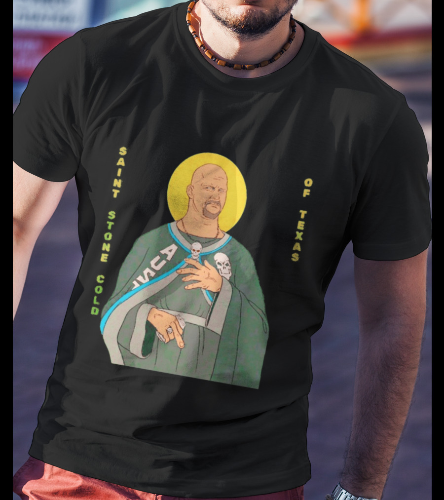 Men Saint Stone Cold Of Texas 3 16 Day Steve Austin Wrestling Icon Illustrated Halo T-Shirt