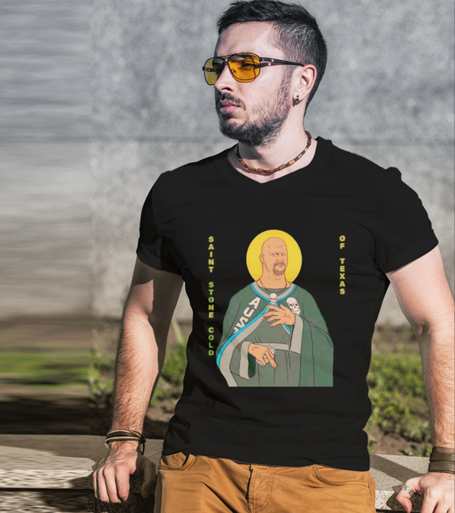 Men Saint Stone Cold Of Texas 3 16 Day Steve Austin Wrestling Icon Illustrated Halo T-Shirt