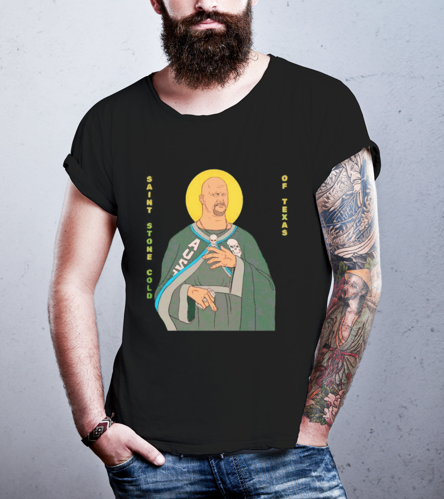 Men Saint Stone Cold Of Texas 3 16 Day Steve Austin Wrestling Icon Illustrated Halo T-Shirt