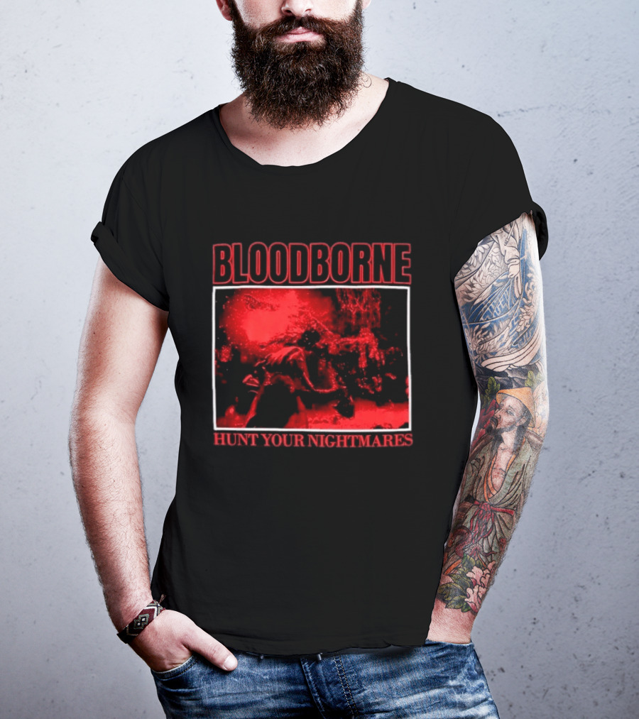 Bloodborne Hunt Your Nightmares Red Hunter Gamers Merch Fan T-Shirt