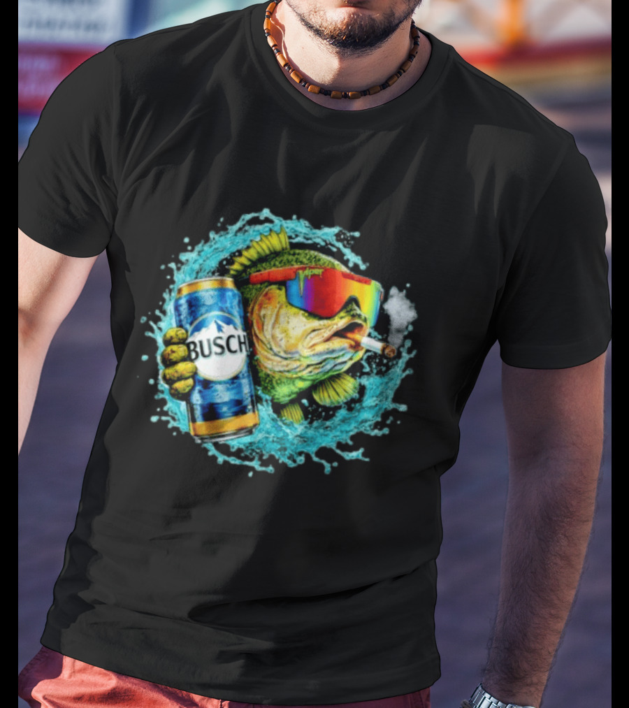 Busch Beer Fish With Sunglasses And Cigarette Splashing Water T-Shirt