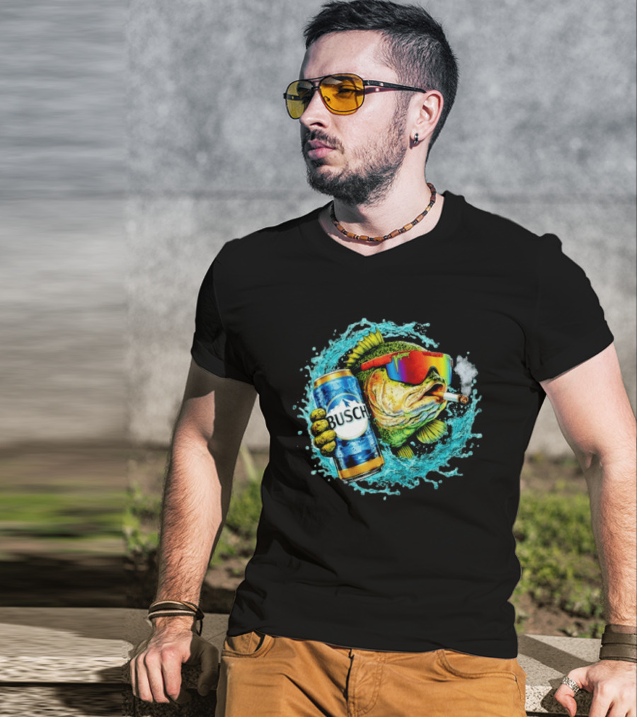Busch Beer Fish With Sunglasses And Cigarette Splashing Water T-Shirt