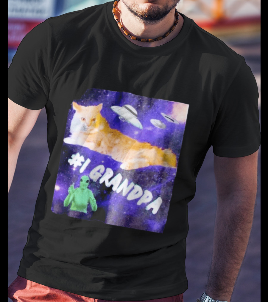 #1 Grandpa Cat Collage Alien And UFO Space T-Shirt